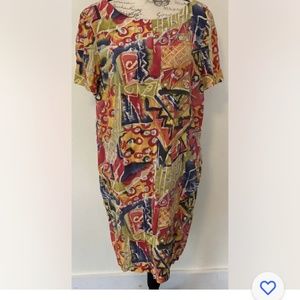 Nipon Boutique Vintage 80s 90s Abstract Print Shift Dress Size 12 100% Silk